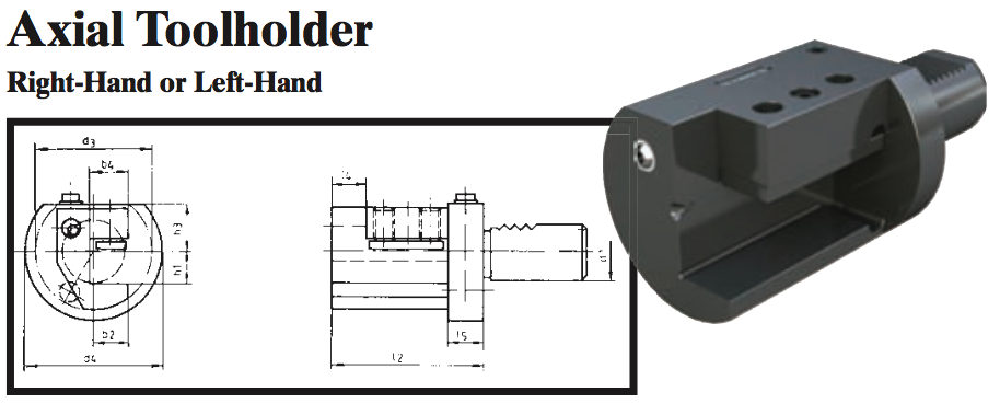 VDI Axial Toolholder (Left-Hand) - Part #: CNC86 35.5025L - USA Tool & Supply