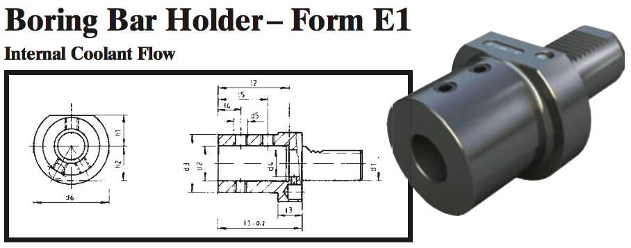 VDI Boring Bar Holder - Form E1 (Internal Coolant Flow) - Part #: CNC86 51.4050 - USA Tool & Supply