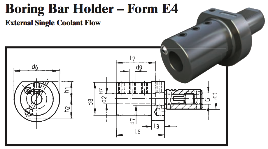 VDI Boring Bar Holder - Form E4 (External Single Coolant Flow) - Part #: CNC86 54.3008 - USA Tool & Supply