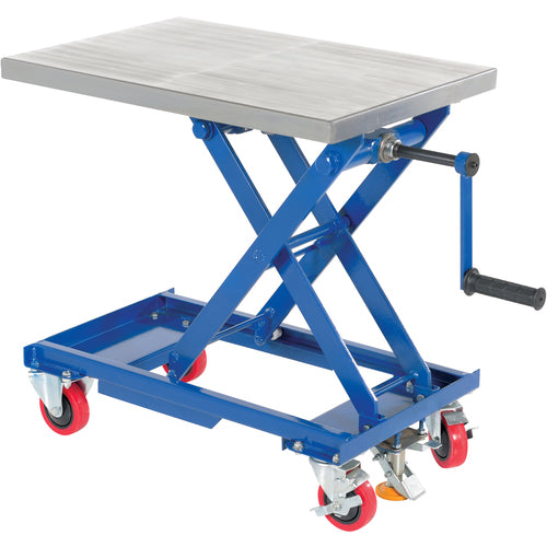 Mech Scissors Cart - Hand Crank 18 × 28 330 lbs Cap - Exact Industrial Supply