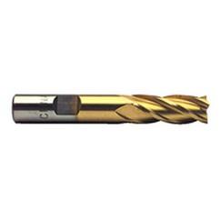 1 Dia. x 4-1/8 Overall Length 4-Flute Square End High Speed Steel SE End Mill-Round Shank-Center Cut-TiN - USA Tool & Supply