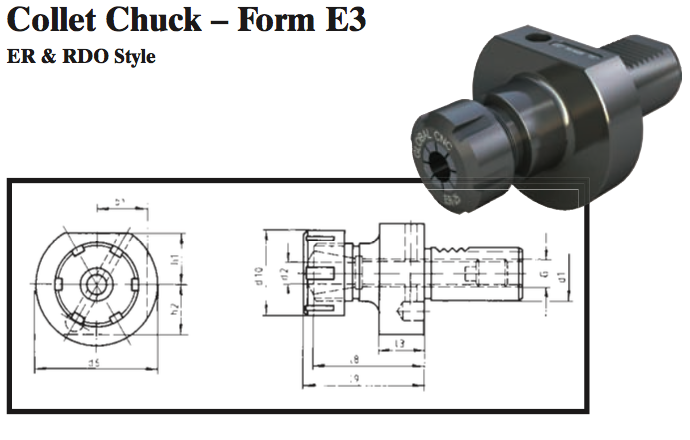 VDI Collet Chuck - Form E3 (ER & RDO Style) - Part #: CNC86 53.2040 - USA Tool & Supply