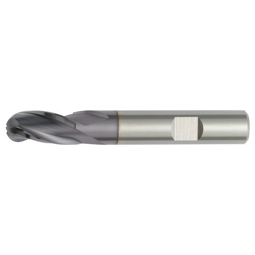 10 mm Dia. × 10 mm Shank × 19 mm DOC × 72 mm OAL, Carbide TiAlN, 3 Flute, CW|35° Helix, Weldon, Ballnose End Mill - Exact Industrial Supply
