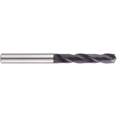 12.9 mm Dia. × 14 mm Shank × 60 mm Flute Length × 107 mm OAL, 3xD, 140°, TiAlN, 2 Flute, External Coolant, Straight Solid Carbide Drill