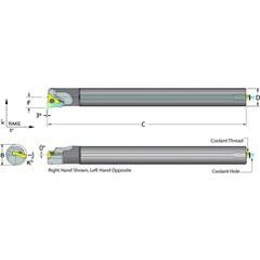 .500 Shank Coolant Thru Boring Bar- -3° Lead Angle for TPMT 21.51 Style Inserts - USA Tool & Supply