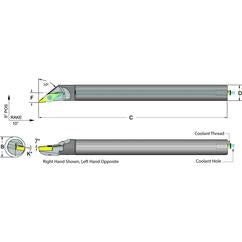 .500 Shank Coolant Thru Boring Bar- -50° Lead Angle for VCMT 221 Style Inserts - USA Tool & Supply