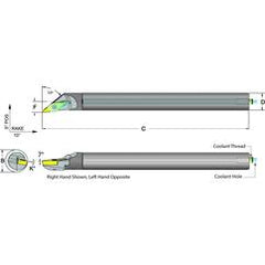 .500 Shank Coolant Thru Boring Bar- -50° Lead Angle for VCMT 221 Style Inserts - USA Tool & Supply