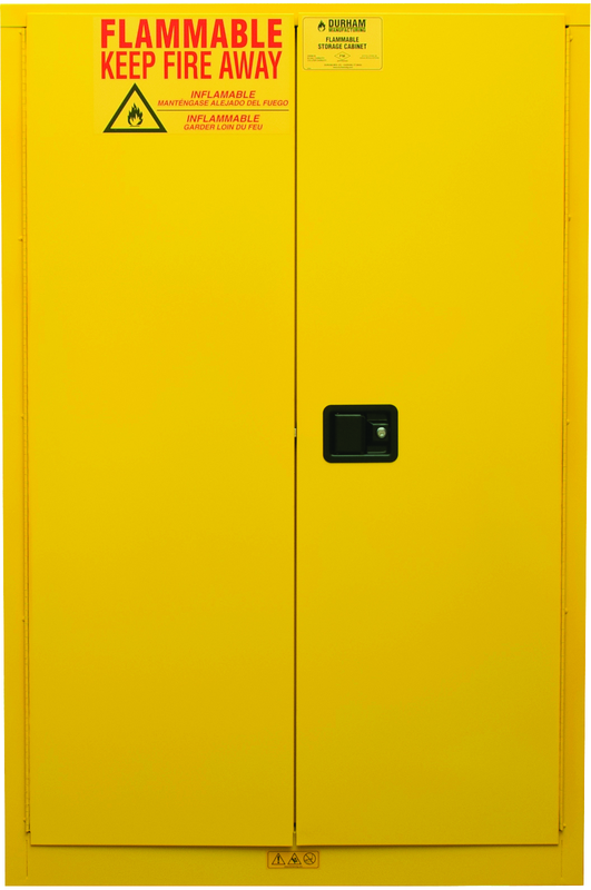 45 Gallon - All Welded - FM Approved - Flammable Safety Cabinet - Manual Doors - 2 Shelves - Safety Yellow - USA Tool & Supply