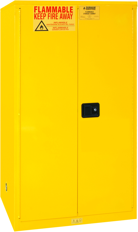 60 Gallon - All Welded -FM Approved - Flammable Safety Cabinet - Manual Doors - 2 Shelves - Safety Yellow - USA Tool & Supply