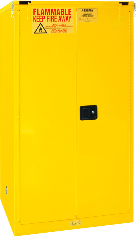 60 Gallon - All Welded - FM Approved - Flammable Safety Cabinet - Self-closing Doors - 2 Shelves - Safety Yellow - USA Tool & Supply