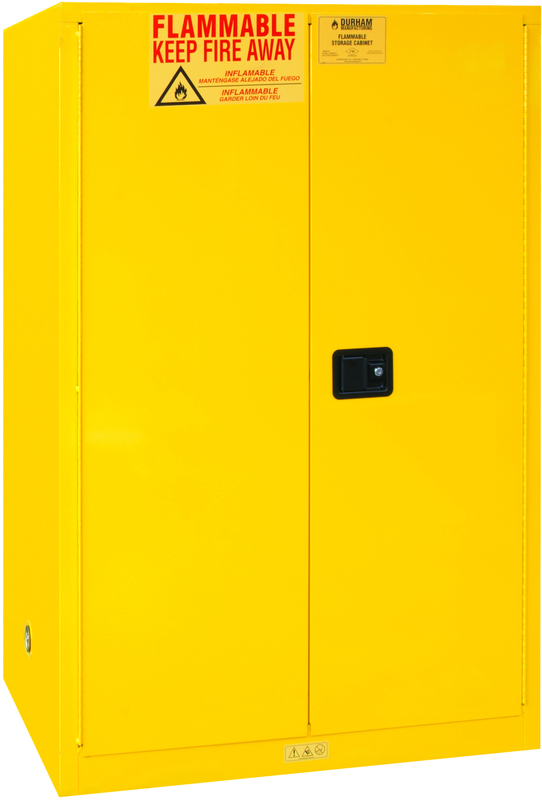 90 Gallon - All Welded - FM Approved - Flammable Safety Cabinet - Manual Doors - 2 Shelves - Safety Yellow - USA Tool & Supply