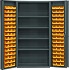 36"W - 14 Gauge - Lockable Cabinet - With 96 Yellow Hook-on Bins - 4 Adjustable Shelves - Deep Door Style - Gray - USA Tool & Supply