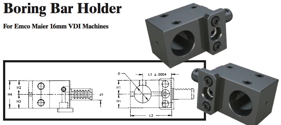 Boring Bar Holder - Right-Hand (Top) (For Emco Maier 16mm VDI Machines) - Part #: CNC86 E58.1625R - USA Tool & Supply
