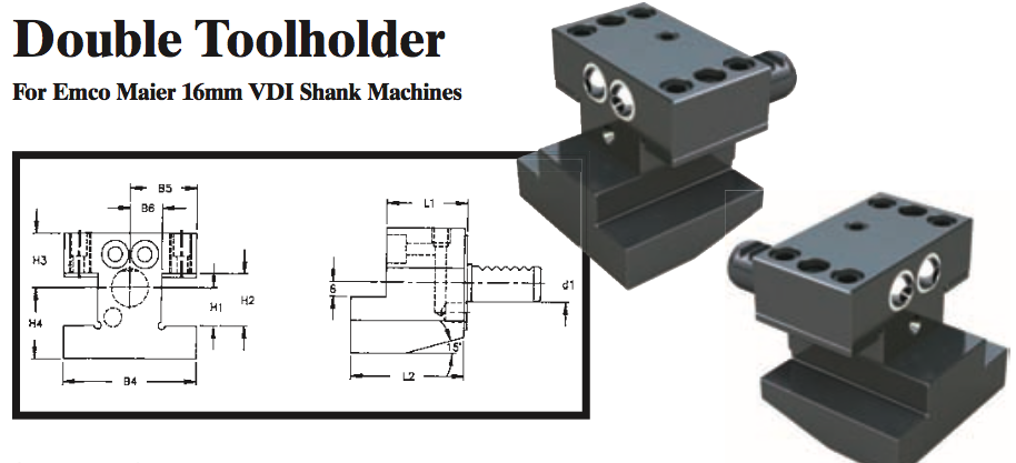 Double Toolholder - Standard (Top) (For Emco Maier 16mm VDI Shank Machines) - Part #: CNC86 E41.1616 - USA Tool & Supply