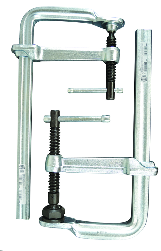 Economy L Clamp - 8" Capacity - 4" Throat Depth - Standard Pad - Profiled Rail, Spatter resistant spindle - USA Tool & Supply