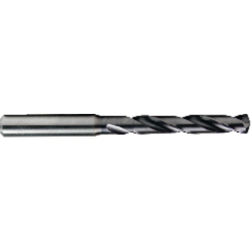9/64″ Dia. × 6 mm Shank × 28 mm Flute Length × 66 mm OAL, 5xD, TiAlN, 2xD Flute, Coolant Thru, H6 Solid Carbide Drill - Exact Industrial Supply