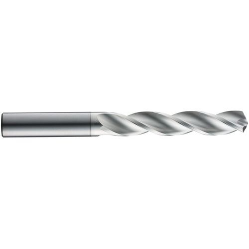 3.7 mm Dia. × 6 mm Shank × 28 mm Flute Length × 66 mm OAL, 5xD, 124°, TB, 3 Flute, External, Round Solid Carbide Drill
