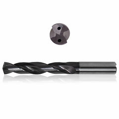 0.2362 mm Dia. × 6 mm Shank × 28 mm Flute Length × 66 mm OAL, 3xD, 140°, Sistral, 2 Flute, Coolant Thru, h6, Cylindrical, Solid Carbide Drill - Exact Industrial Supply