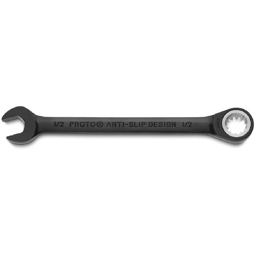 Proto Black Chrome Combination Non-Reversible Ratcheting Wrench 1/2″ - Spline - USA Tool & Supply