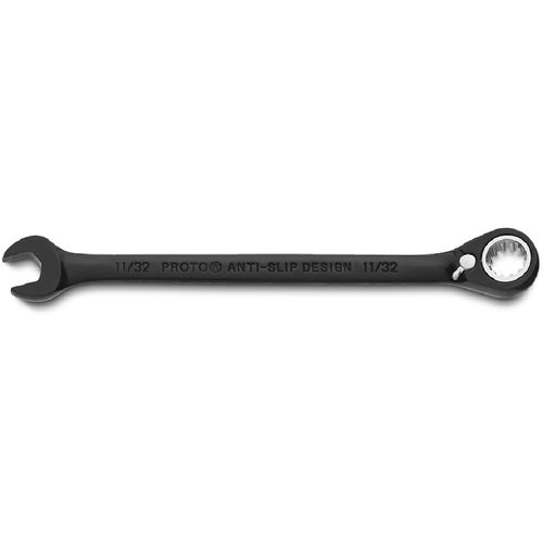 Proto Black Chrome Combination Reversible Ratcheting Wrench 11/32″ - Spline - USA Tool & Supply
