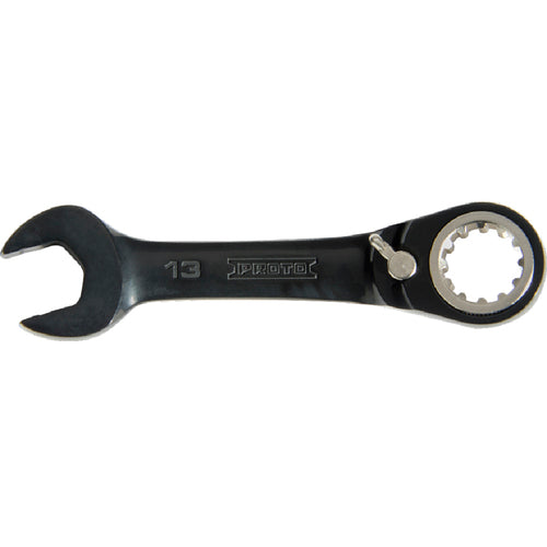 Proto Black Chrome Combination Stubby Reversible Ratcheting Wrench 11 mm - Spline - USA Tool & Supply