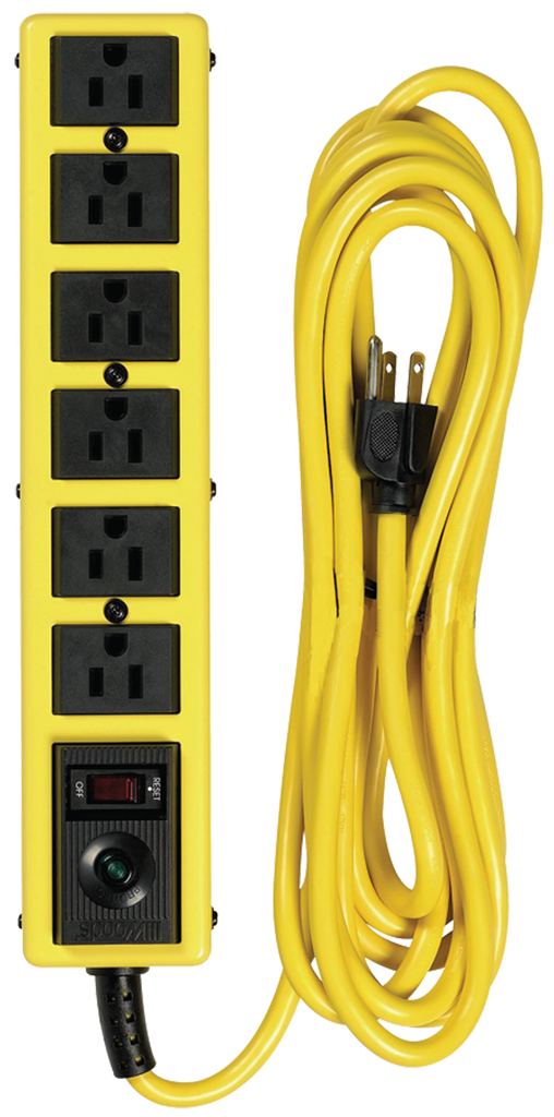 6 Outlet - Black/Yellow - Surge Protector/Circuit Breaker - USA Tool & Supply