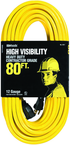 80' Ext. Cord Extra HD 1-Outlet- Neon High Visibility - USA Tool & Supply