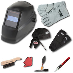 Auto-Darkening Welding Helmet Starter Kit with No. 11 Lens, Gloves, Wire Brush, Magnet, Chipping Hammer and Marker