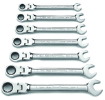 7 Piece - Flex-Head Metric Combination Ratcheting Wrench Set - USA Tool & Supply