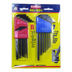 18 Pieces-0.050″-1/4″ & 1.5 mm-6 mm Long Arm Style - Ball End Hex Key Set - USA Tool & Supply