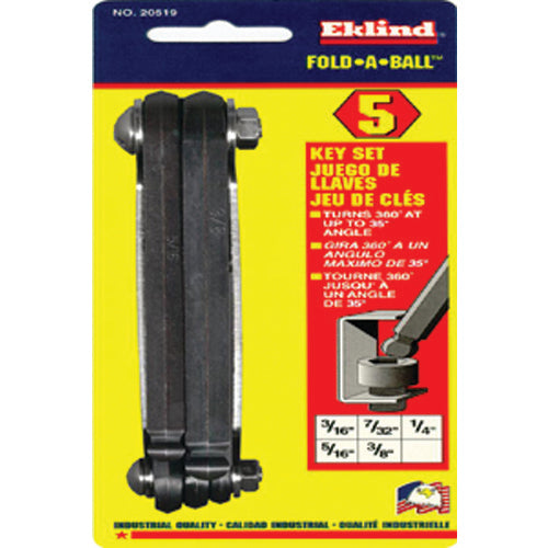 5 Pieces-3/16″-3/8″ Fold Up Style - Ball End Hex Key Set - USA Tool & Supply