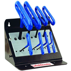 8 Piece - 2.0 - 10mm T-Handle Style - 9'' Arm- Hex Key Set with Plain Grip in Stand - USA Tool & Supply