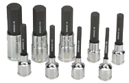 9 Piece - 4; 5; 6; 7; 8; 10; 12; 14; 17mm - 2" OAL - Pro Hold® Metric Socket Bit Set - USA Tool & Supply