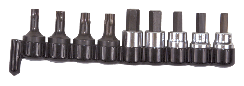 9 Piece - #29150 - 3/8'' Drive - Includes: 1/4; 3/8 Hex; 7; 8; 10mm Hex; T40; T45; T47; T50 Torx - Socket Drive Hex & Torx Bit Set - USA Tool & Supply