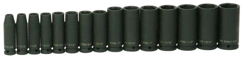 14 Piece - #9379085 - 3/8 to 1-1/4" - 1/2" Drive - 6 Point - Deep Impact Socket Set - USA Tool & Supply