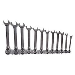 Snap-On/Williams Reverse Ratcheting Wrench Set -- 12 Pieces; 12PT Chrome Plated; Includes Sizes: 8; 9; 10; 11; 12; 13; 14; 15; 16; 17; 18; 19mm; 5° Swing - USA Tool & Supply