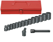 16 Piece - #9324566 - 10 to 27mm - 1/2" Drive - 6 Point - Metric Deep Impact Socket Set - USA Tool & Supply