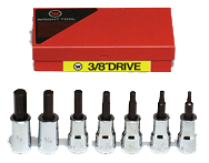 7 Piece - 1/8; 5/32; 3/16; 7/32; 1/4; 5/16; 3/8" - 3/8" Drive - Hex Bit Set - USA Tool & Supply