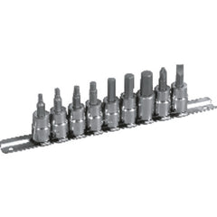 10 Piece - #1361 - #2 Phillips; 1/8″, 5/32″, 3/16″, 7/32″, 1/4″, 5/16″, 3/8″ Hex; 1/4″ Slotted–3/8″ Drive - Socket Drive Hex Bit Set - USA Tool & Supply