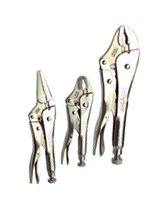 Locking Plier Set -- 3pc. Chrome Plated- Includes: 5"; 10" Curved Jaw / 6" Long Nose - USA Tool & Supply