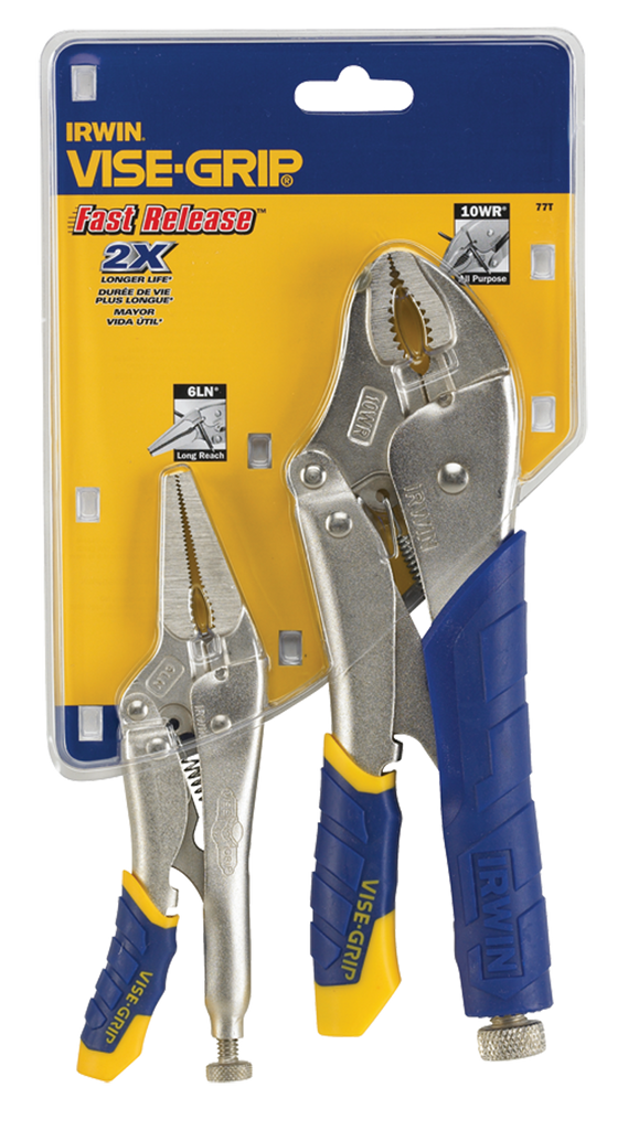 Fast Release Curved Jaw Locking Pliers Set -- 2 Pieces -- Includes: 10" Curved Jaw & 6" Long Nose - USA Tool & Supply