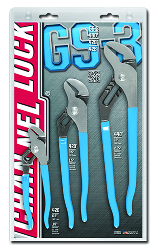 Channellock Tongue & Groove Plier Set -- #GS3; 3 Pieces; Includes: 6-1/2"; 9-1/2"; 12" - USA Tool & Supply