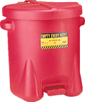 #937FL -- 14 Gallon Poly Oily Waste Can -- Self closing lid with foot lever -- Red HDPE - USA Tool & Supply