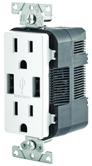 15 Amp; 125 Volt; White USB Duplex Receptical - USA Tool & Supply