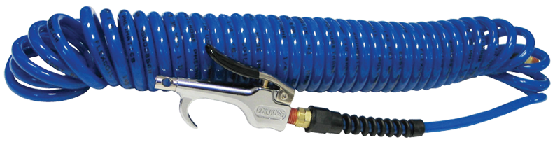 #600PU25BT - 1/4 MPT x 25 Feet - Blue Polyurethane - 2 Swivel Fitting(s) - Recoil Air Hose & Air Blow Gun Kit - USA Tool & Supply