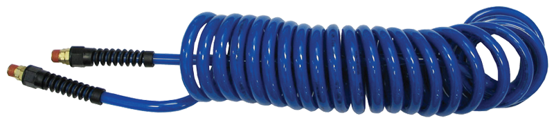 #PU1410BT - 1/4 MPT x 10 Feet - Transparent Blue Polyurethane - 1-Swivel Fitting(s) - Self-Storing Hose - USA Tool & Supply