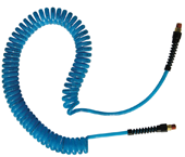 #PUE1415BT - 1/4 MPT x 15 Feet - Transparent Blue Polyurethane - 2 Swivel Fitting(s) - Self-Storing Hose - USA Tool & Supply