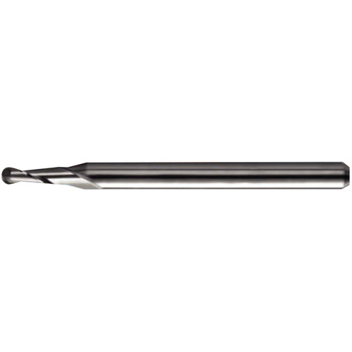 0.02″ Dia. × 1/8″ Shank × 0.06″ DOC × 1/1/2″ OAL, Carbide TA, Spiral , 2 Flute, 30° Helix, Ballnose End Mill