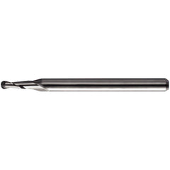 0.02″ Dia. × 1/8″ Shank × 0.06″ DOC × 1/1/2″ OAL, Carbide TA, Spiral , 2 Flute, 30° Helix, Ballnose End Mill - Exact Industrial Supply