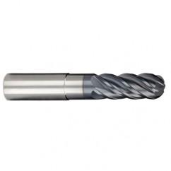 1/4" Dia. - 3/8" LOC - 2-1/2" OAL - Ball Nose 5 FL Carbide S/E HP End Mill-AlCrNX - USA Tool & Supply